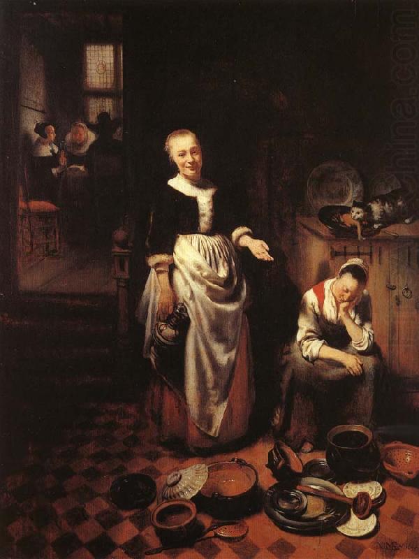 MAES, Nicolaes Interior with a Sleeping Maid and Her Mistress